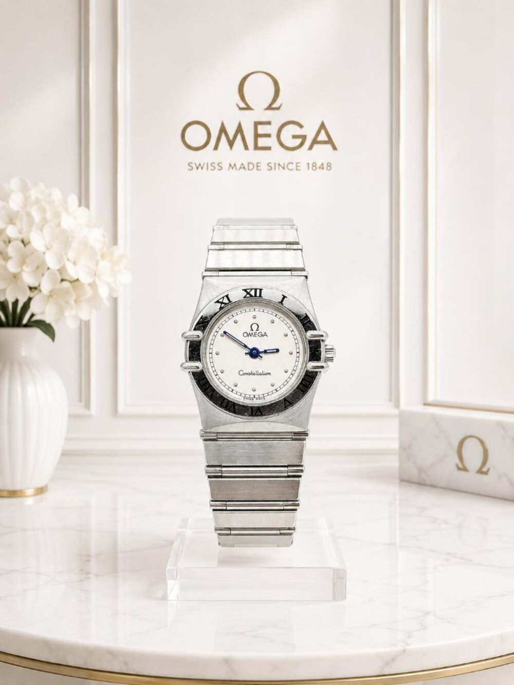 Authentic Vintage Omega Constellation Manhattan Stainless Steel Quartz Watch